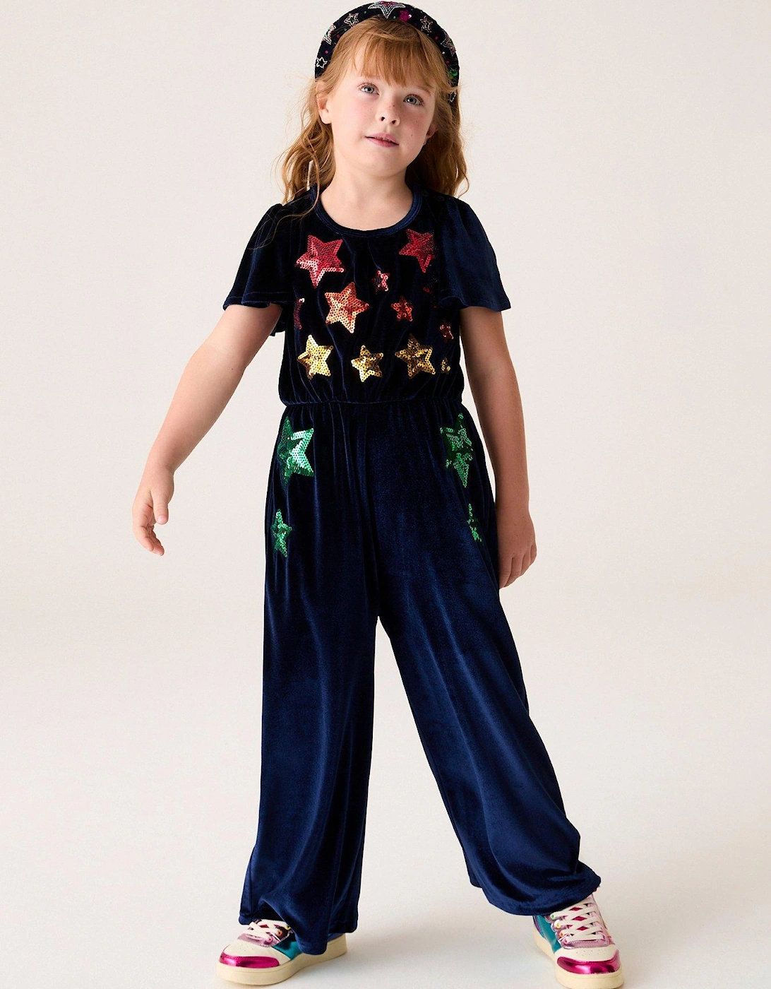 Girls Sequin Jumpsuit - Navy