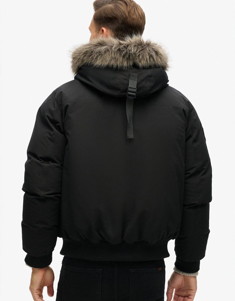 Everest Hooded Faux Fur Bomber Jacket - Black