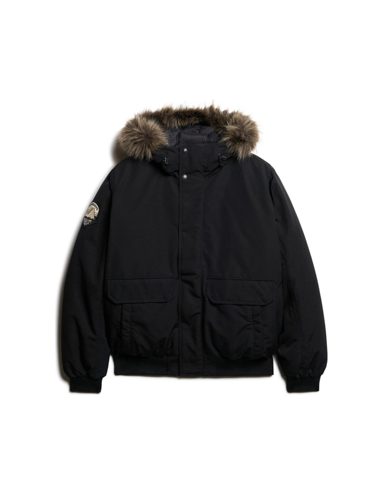 Everest Hooded Faux Fur Bomber Jacket - Black