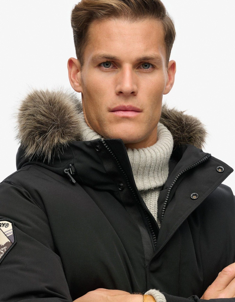 Everest Hooded Faux Fur Bomber Jacket - Black