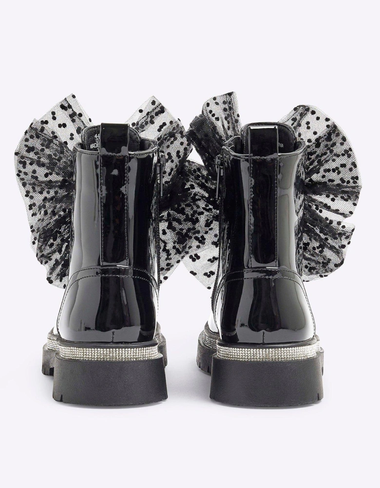 Girls Patent Bow Boots - Black