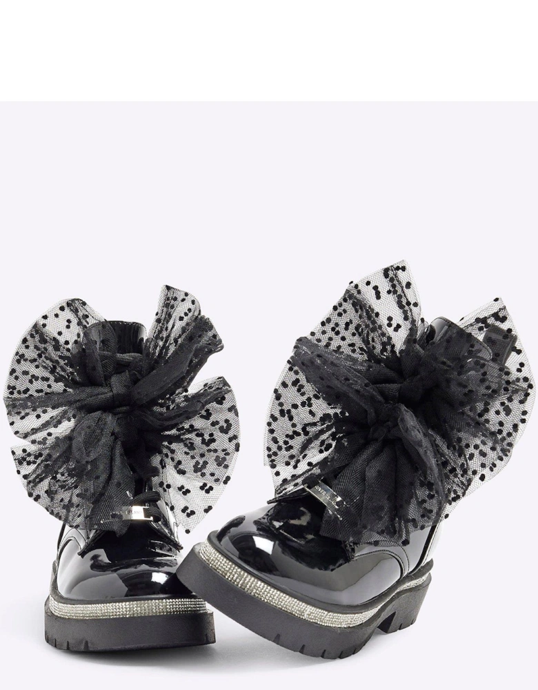 Girls Patent Bow Boots - Black