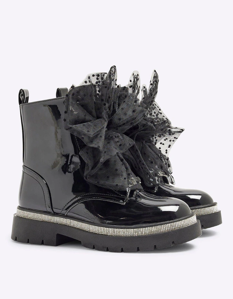 Girls Patent Bow Boots - Black