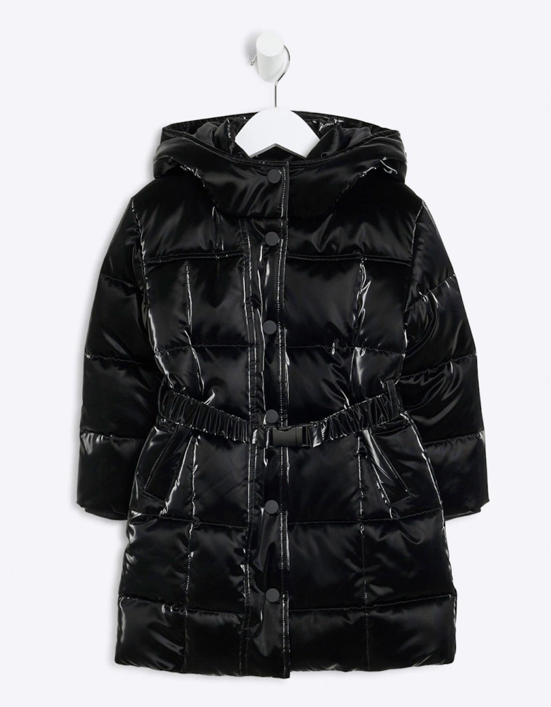 Mini Girls Faux Fur Puffer Jacket - Black