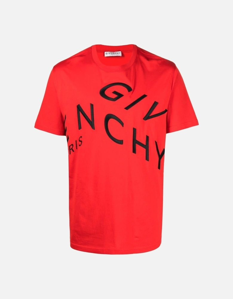 Refracted Embroidered Logo Oversized T-Shirt in Red