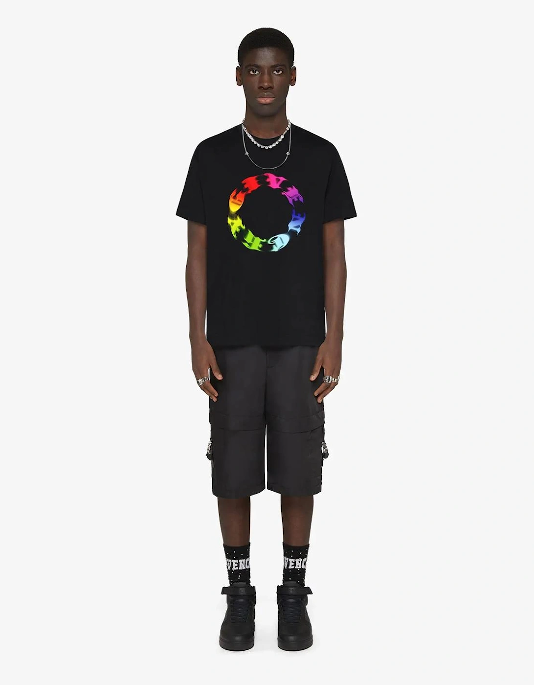 Rainbow Circle Logo Oversized T-Shirt in Black