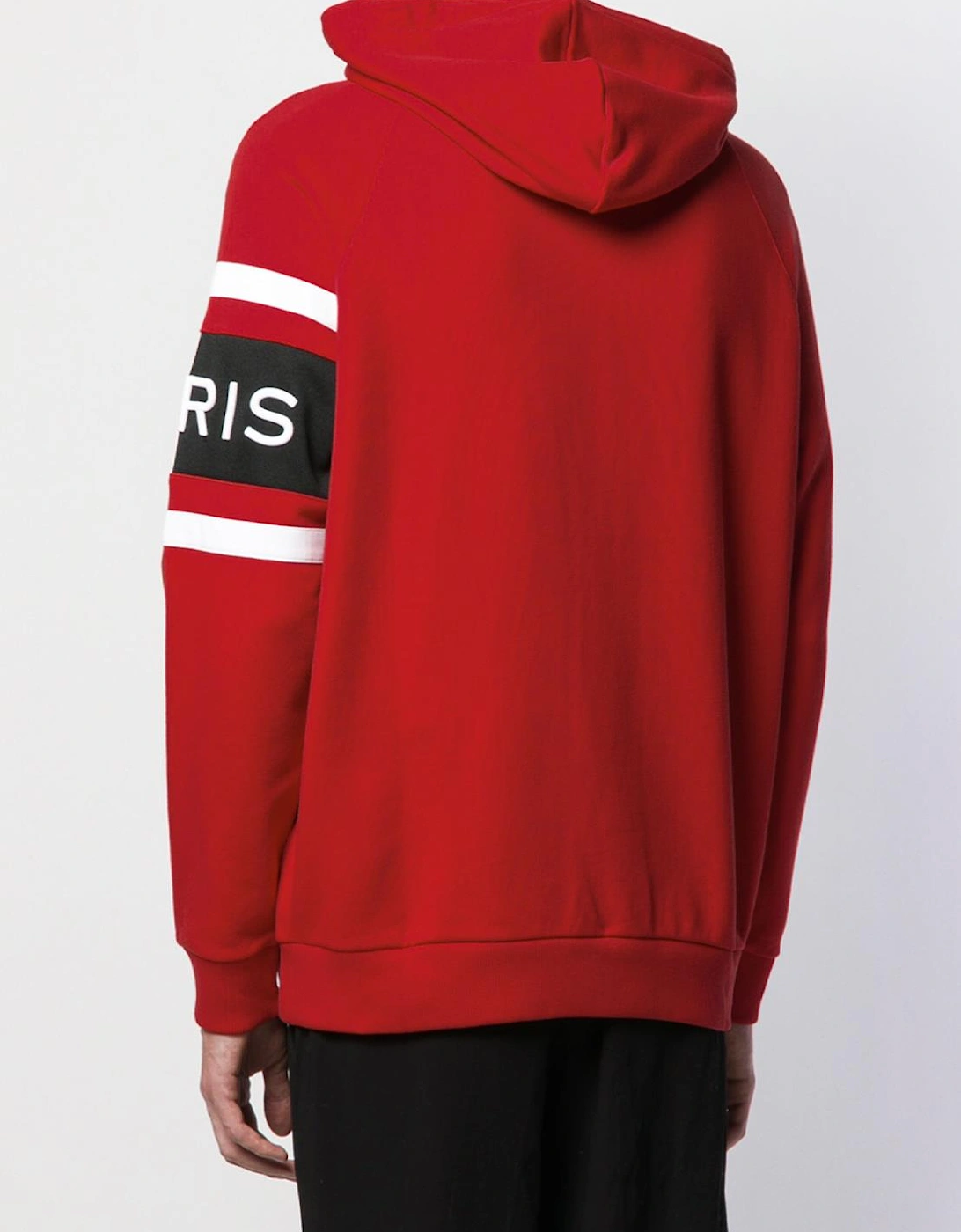 Paris Contrasting Stripes Embroidered Hoodie in Red