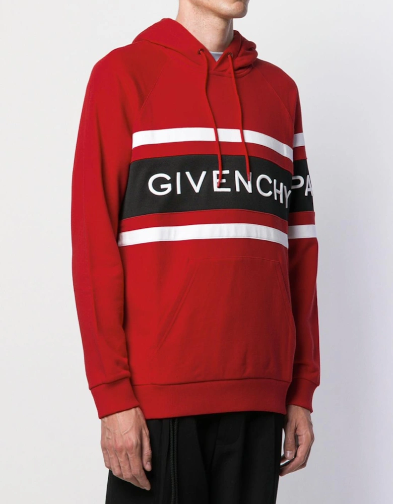 Paris Contrasting Stripes Embroidered Hoodie in Red