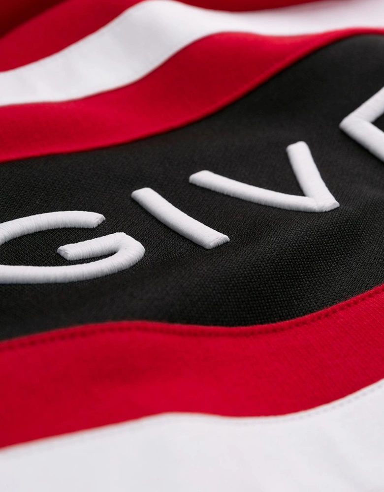 Paris Contrasting Stripes Embroidered Hoodie in Red
