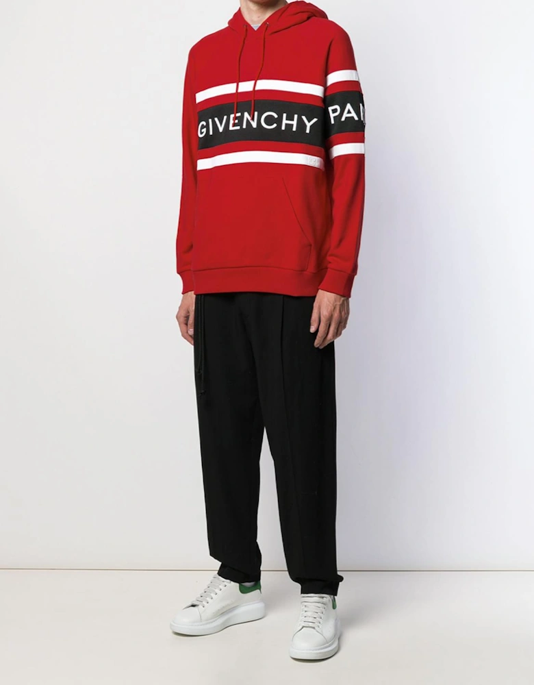 Paris Contrasting Stripes Embroidered Hoodie in Red