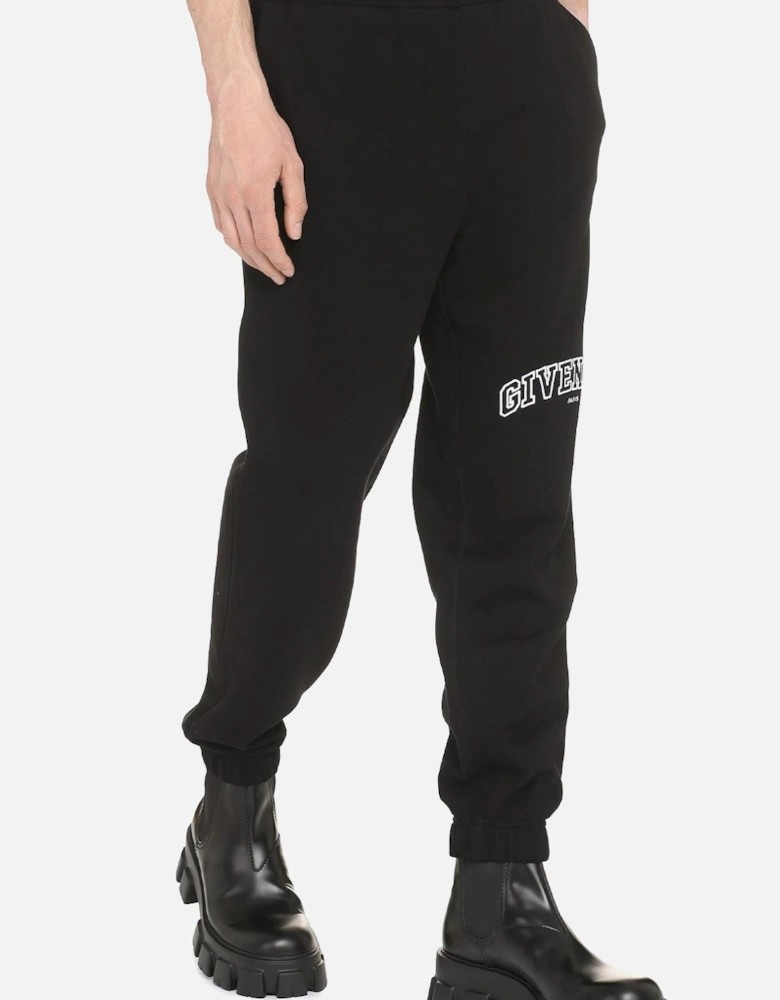 College Logo Embroidered Joggers in Black