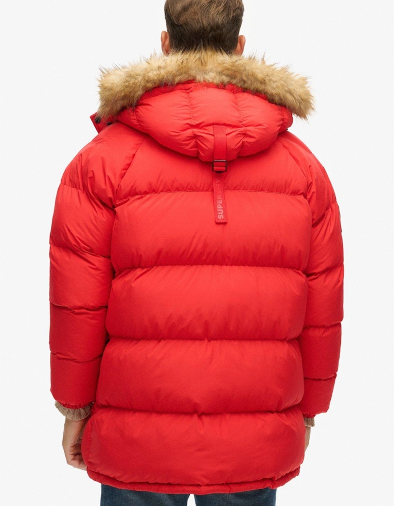 Everest Hooded Faux Fur Longline Padded Parka Coat - Red