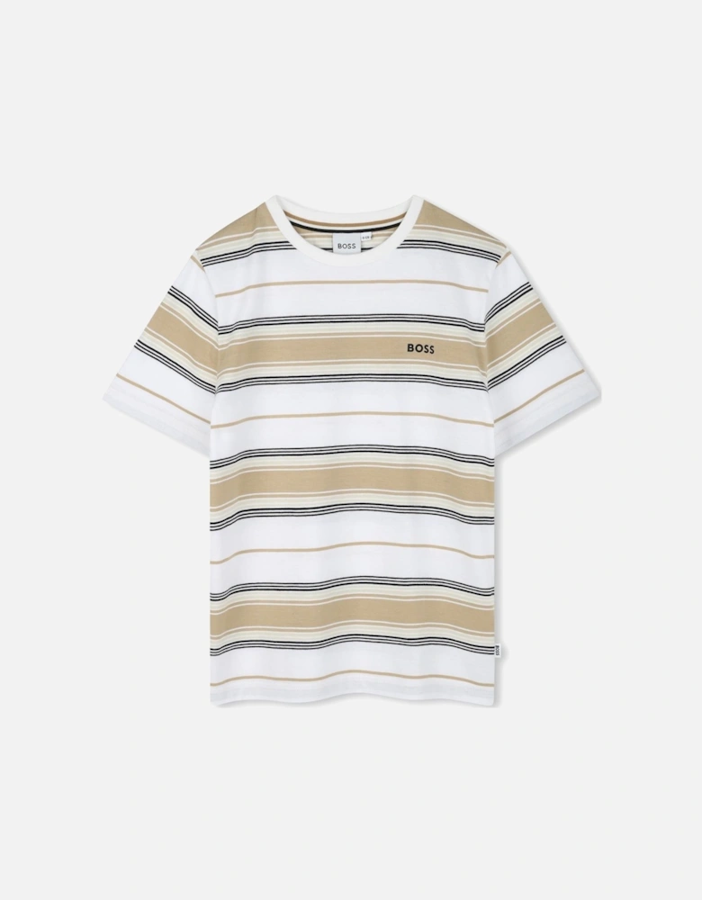 BOSS BOYS BEIGE STRIPRD T SHIRT J52045