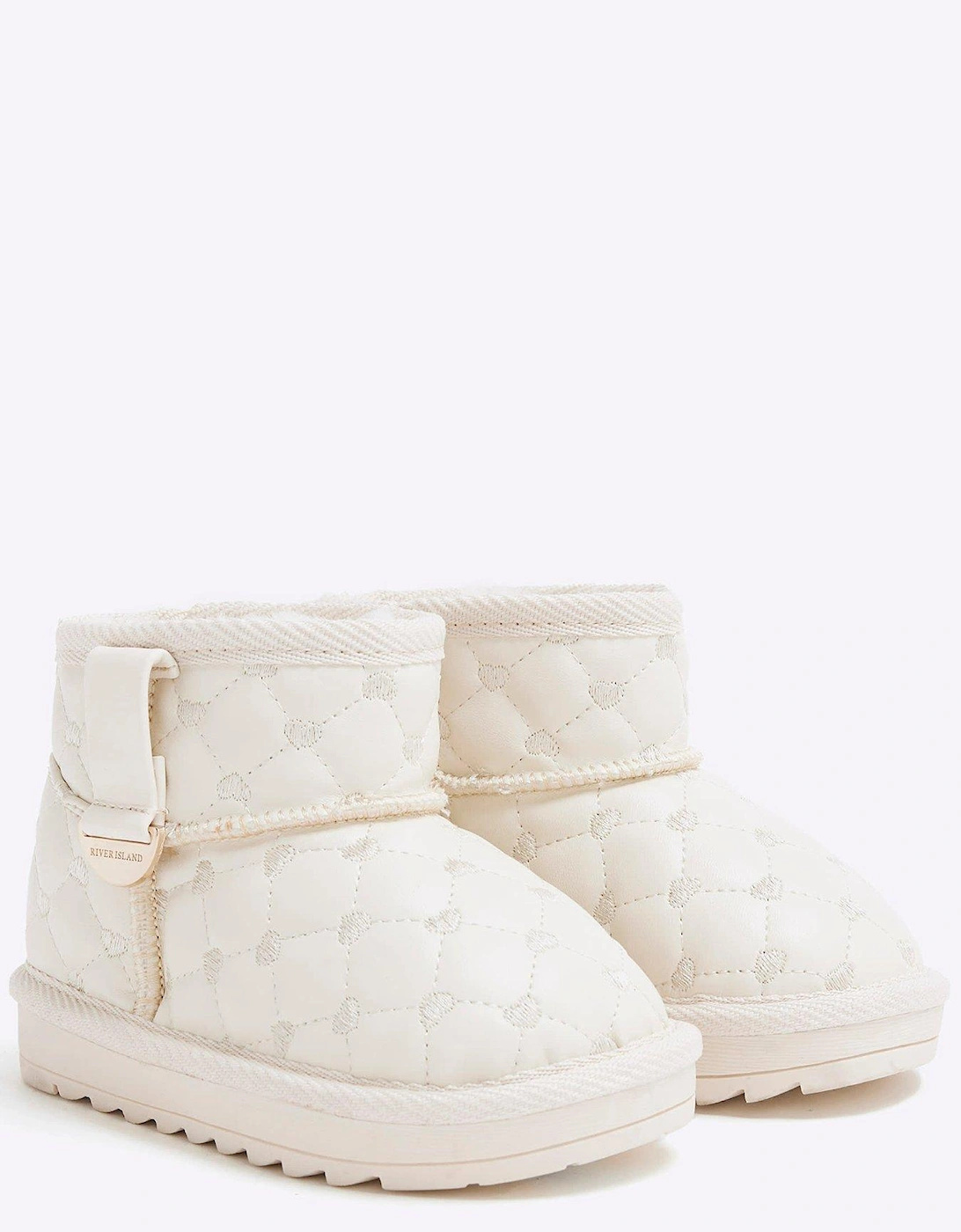 Girls Heart Quilt Fur Lined Boots - Cream