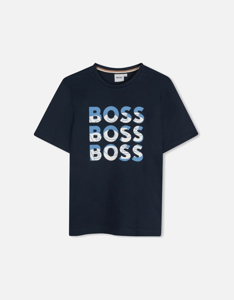 BOSS NAVY REPEAT LOGO T SHIRT J52038