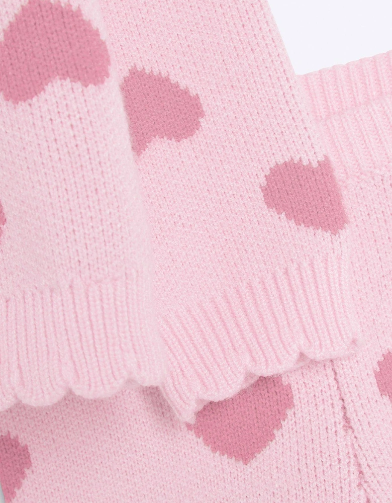 Baby Girl Heart Knit Hooded Poncho Set - Pink