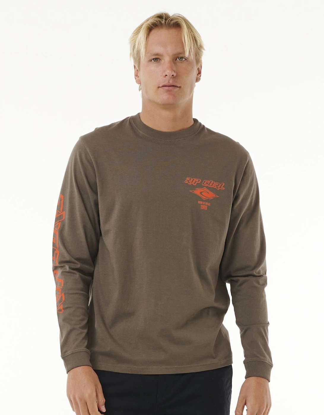 Ripcurl Men's Tan Rip Curl Fade Out Icon Long Sleeve T-Shirt - : 38/Regular M