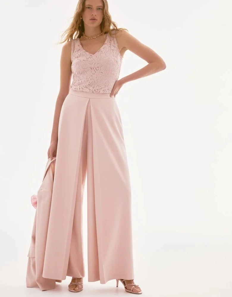 Woven crepe high waisted wide leg pants