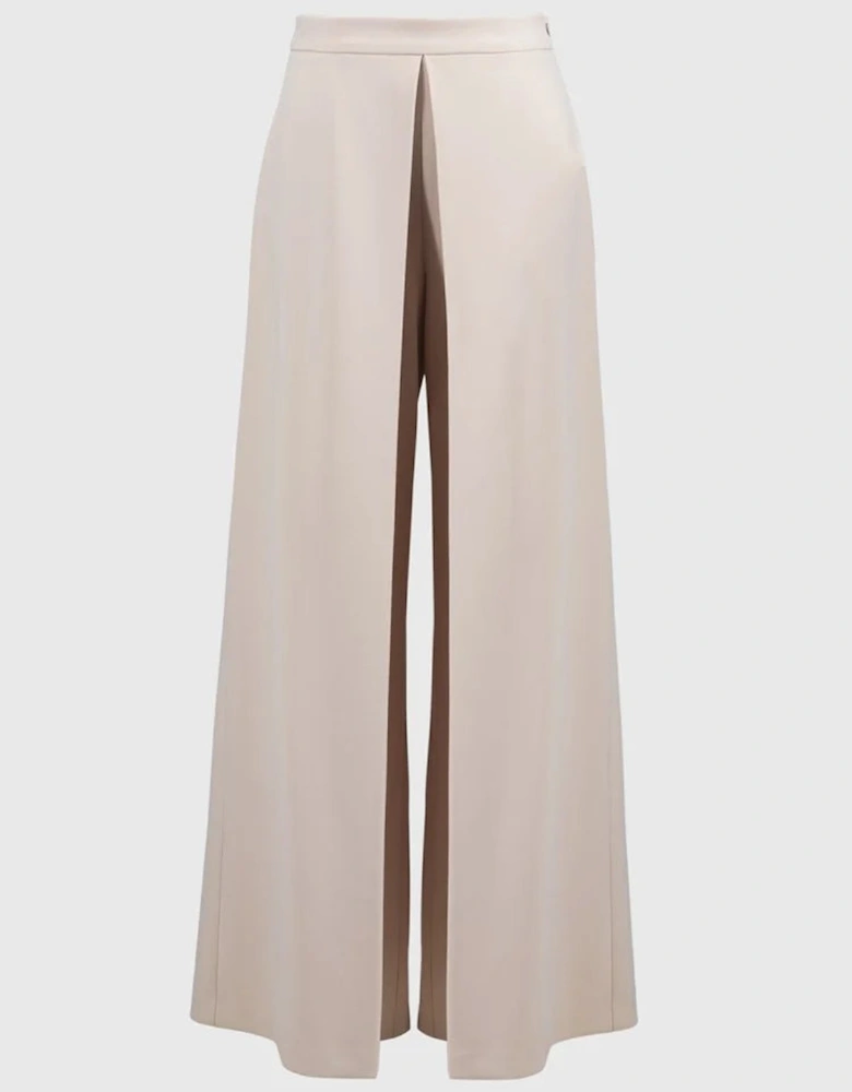 Woven crepe high waisted wide leg pants