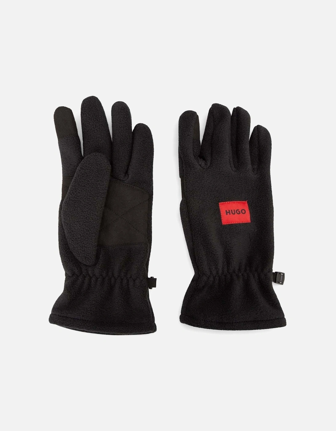 Hugo Boss Men's Red Logo Label Fleece Gloves - Black - Size: M/L