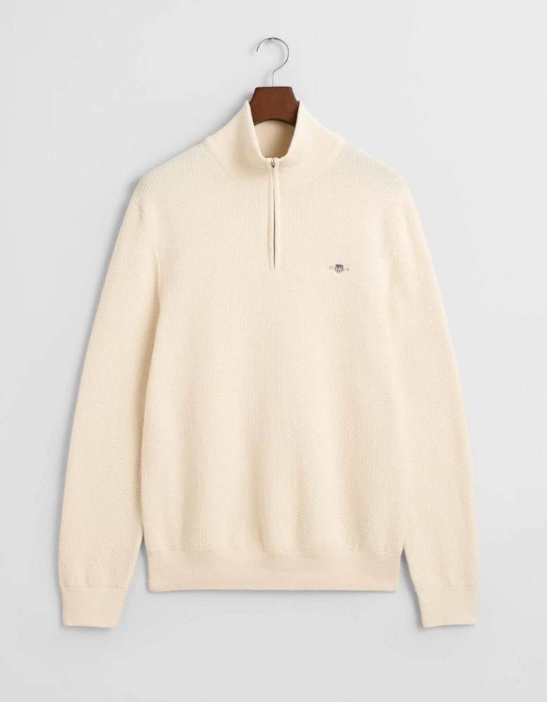 Micro Textured Cotton Half-Zip Sweatshirt