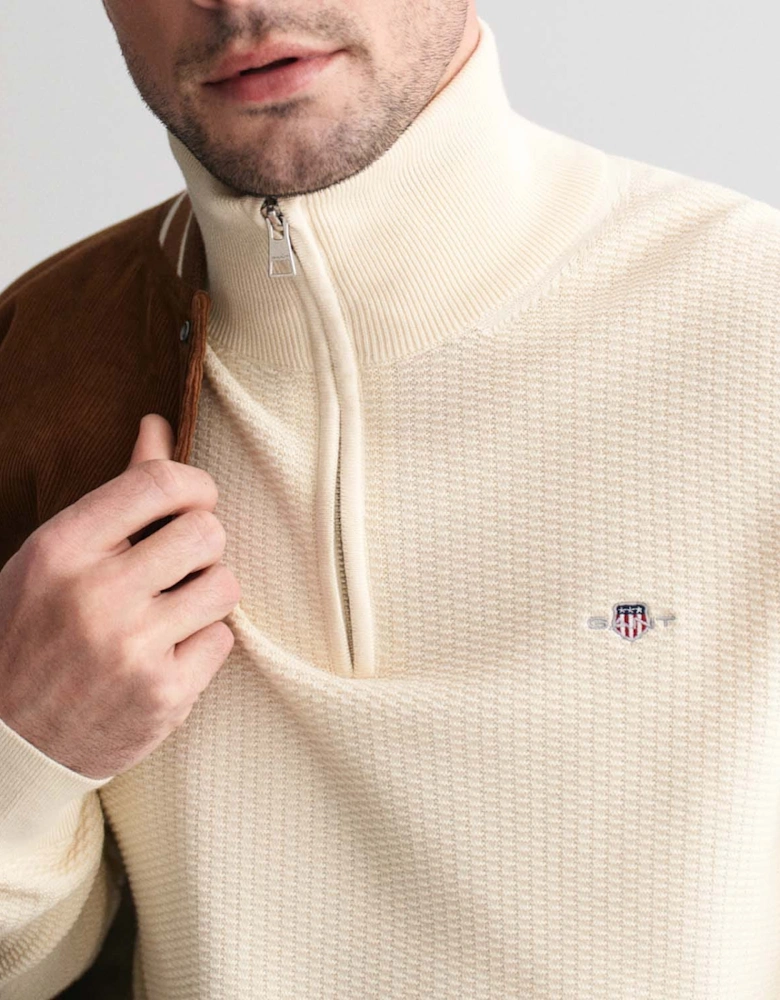 Micro Textured Cotton Half-Zip Sweatshirt