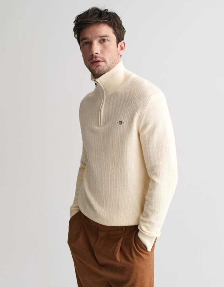 Micro Textured Cotton Half-Zip Sweatshirt