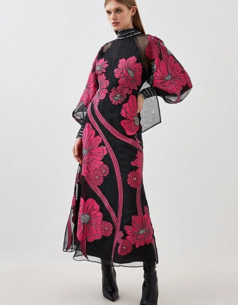 Tall Applique Organdie Floral Graphic Maxi Dress