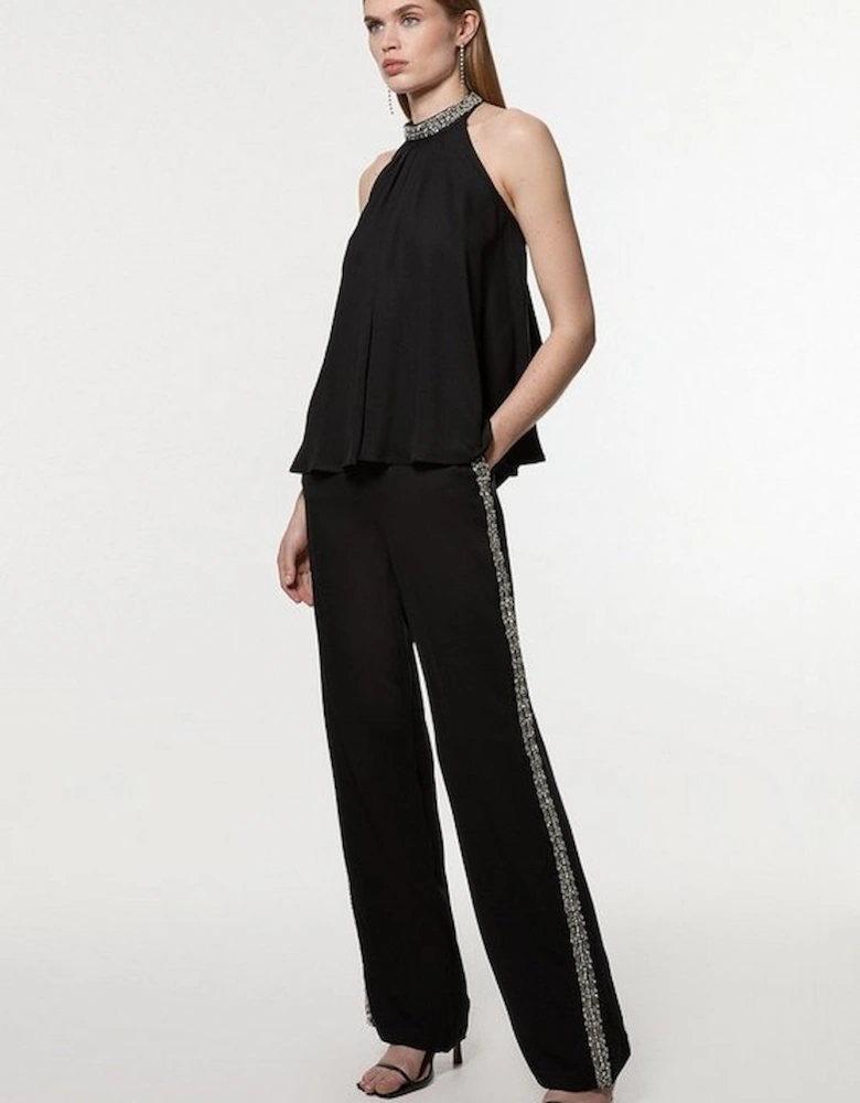 Hand Embellished Cady Woven Trouser