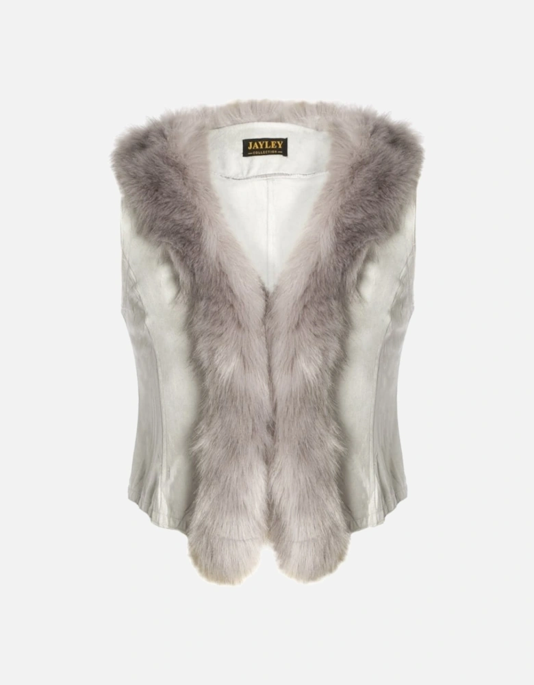 Grey Faux Fur Faux Suede Gilet