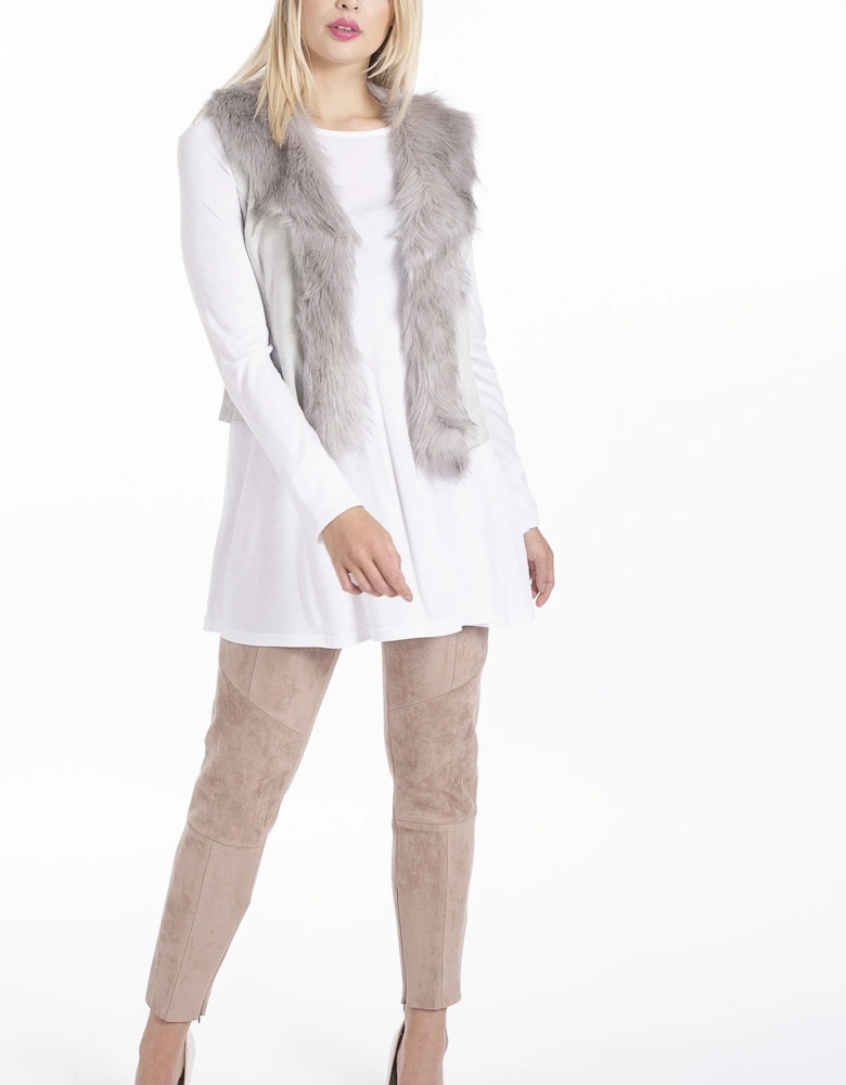 Grey Faux Fur Faux Suede Gilet