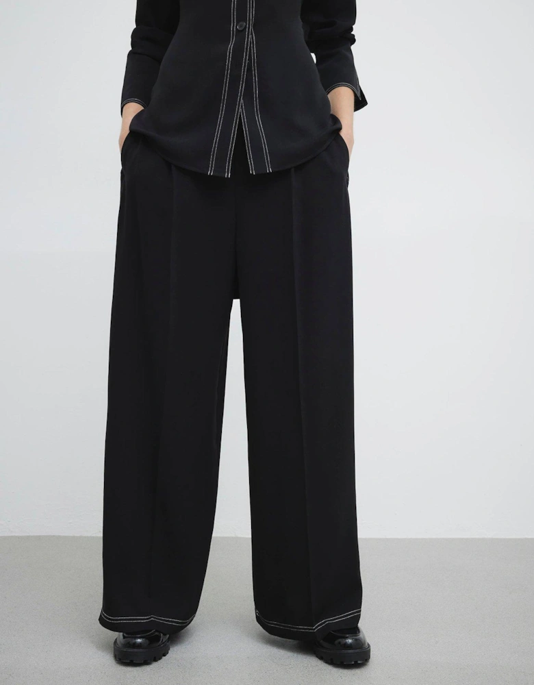 Contrast Stitch Tailored Trousers - Black