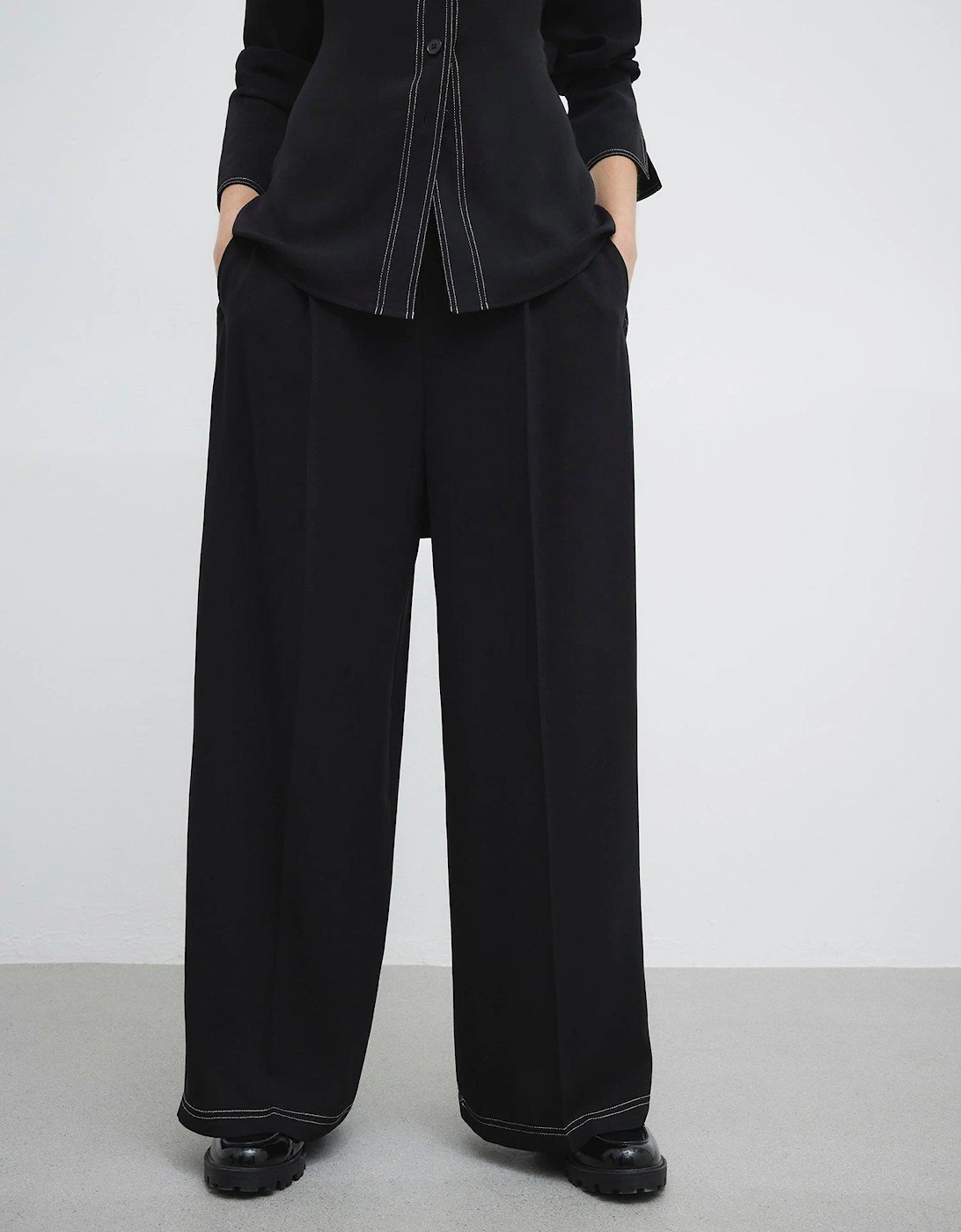 Contrast Stitch Tailored Trousers - Black, 5 of 4