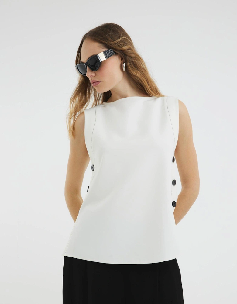 Button Side Topstitch Top - Cream