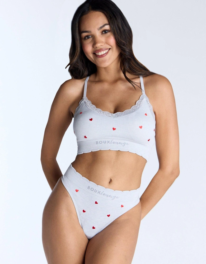 Heart Embroidered Bralette - Grey Marl Mix