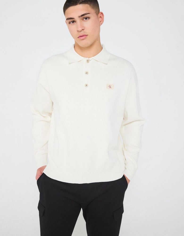 Cotton Polo Knitted Jumper - Cream