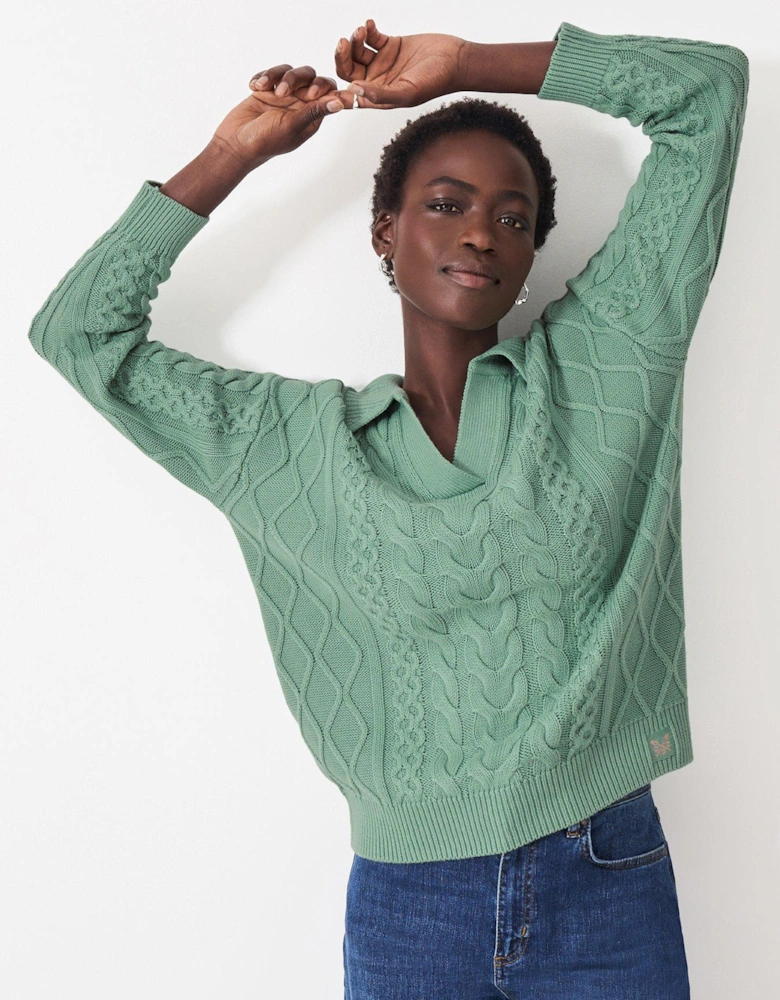 Multi Cable Collar Jumper - Green