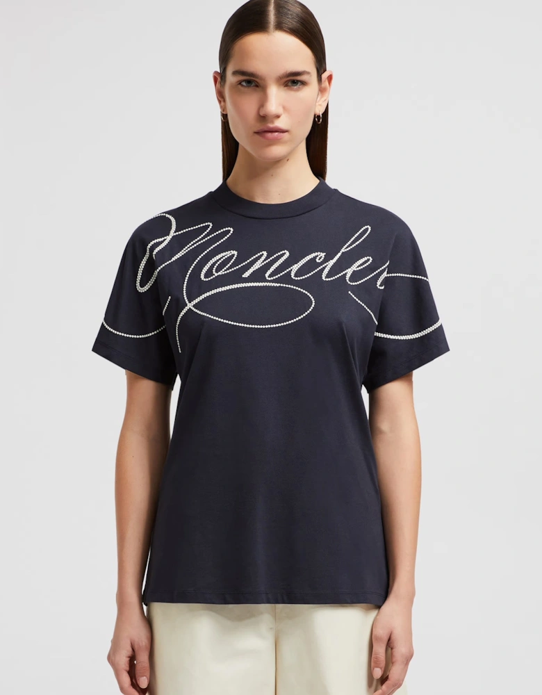 Womens Branded Cotton T-shirt Navy