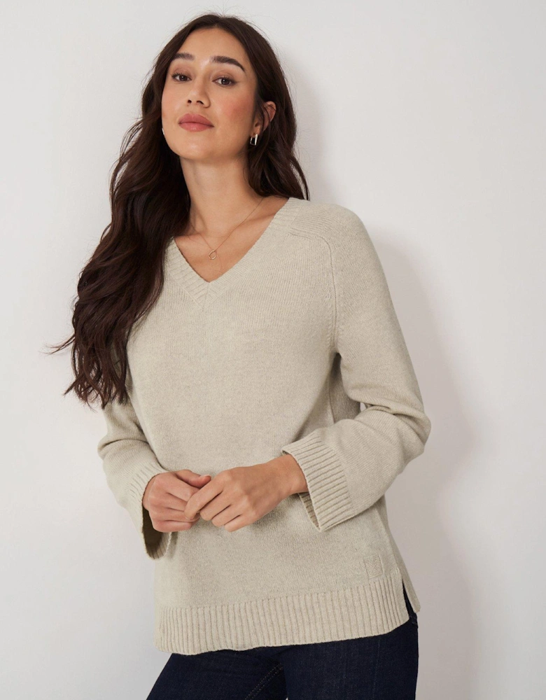 Harmony V Neck Jumper - Beige