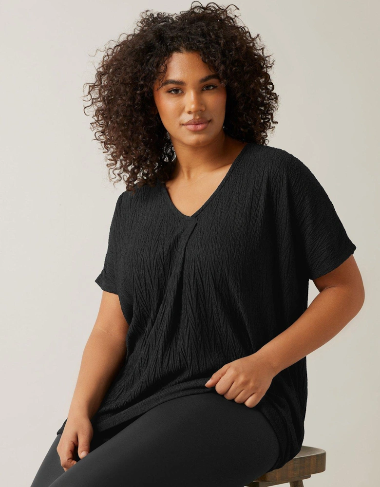 Plisse Short Sleeve Top - Black