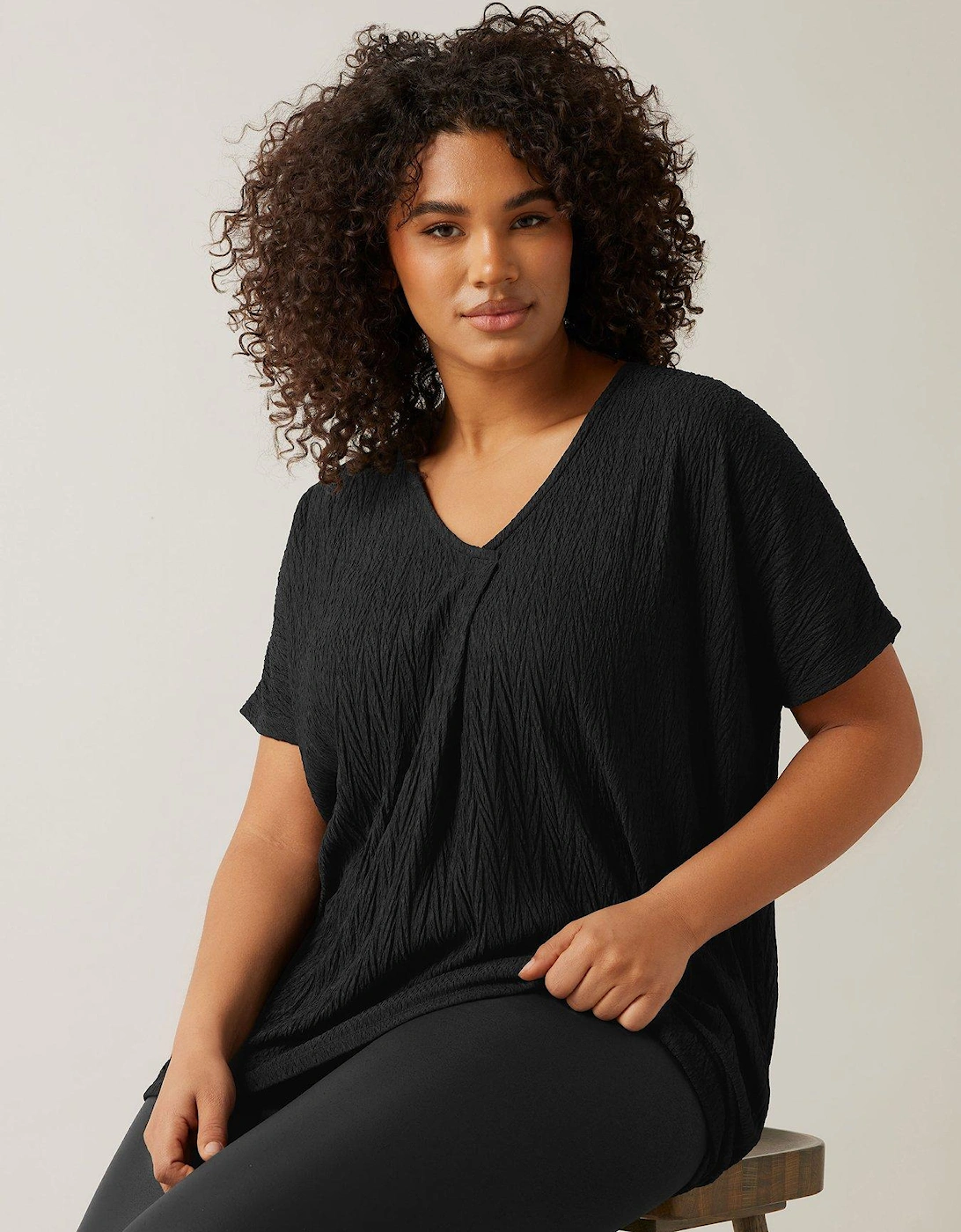 Plisse Short Sleeve Top - Black, 2 of 1