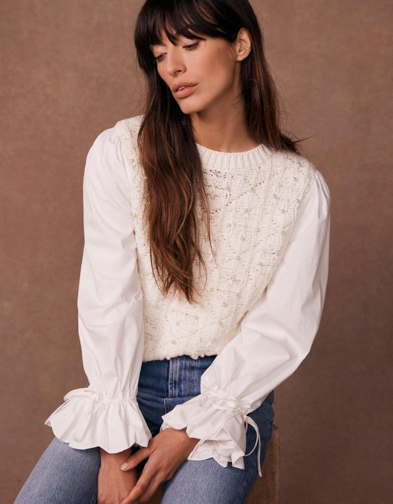 Ivory Embellished Mix Jumper - Cream