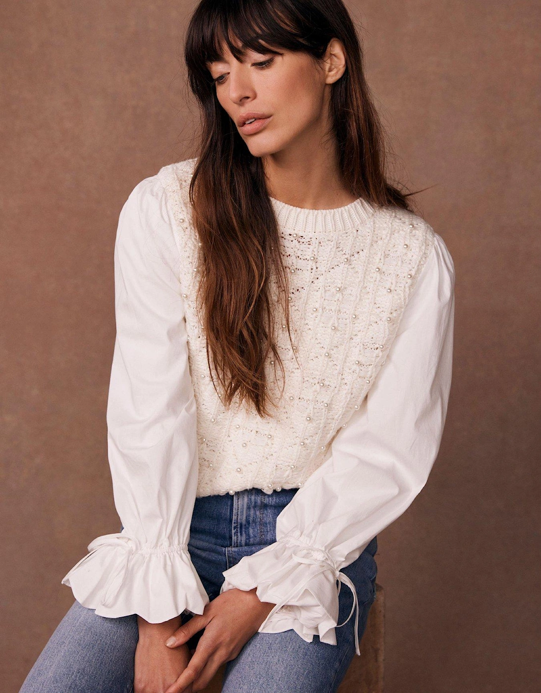 Ivory Embellished Mix Jumper - Cream, 2 of 1