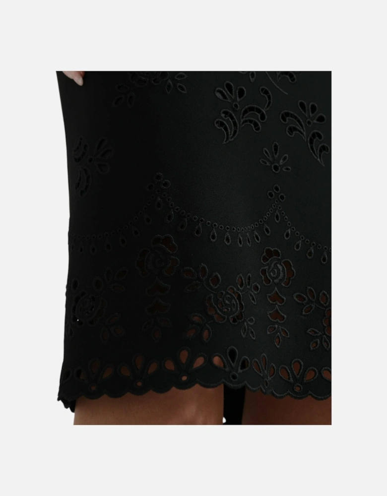 Floral Lace Bodycon Midi Dress with Back Zipper Closure & Logo Details