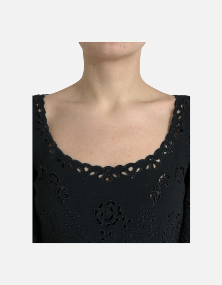 Floral Lace Bodycon Midi Dress with Back Zipper Closure & Logo Details