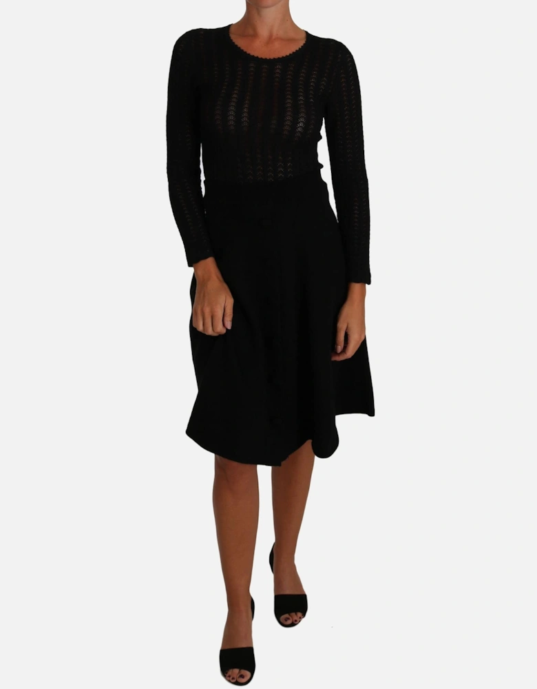 Dolce Gabbana Knit Dress Aline Long Sleeves Women - Black Dresses