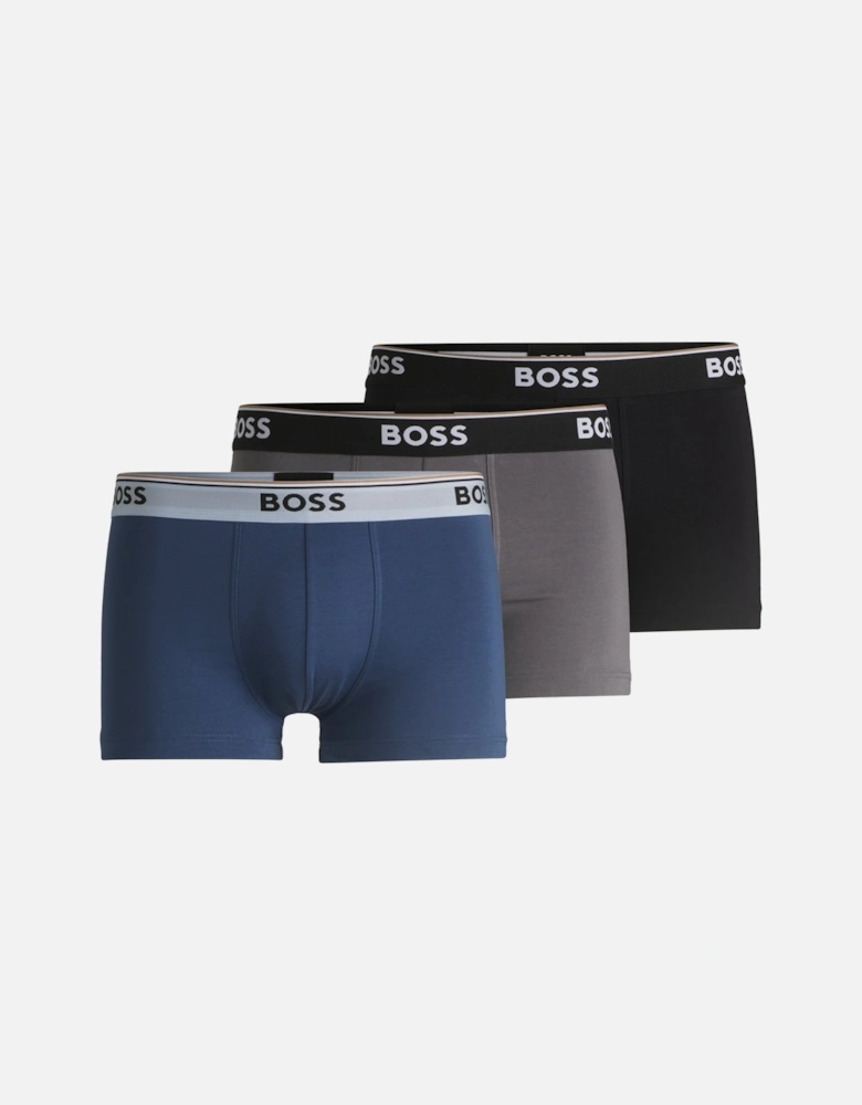 3-Pack Regular Rise Power Boxer Trunks, Black/Blue/Grey