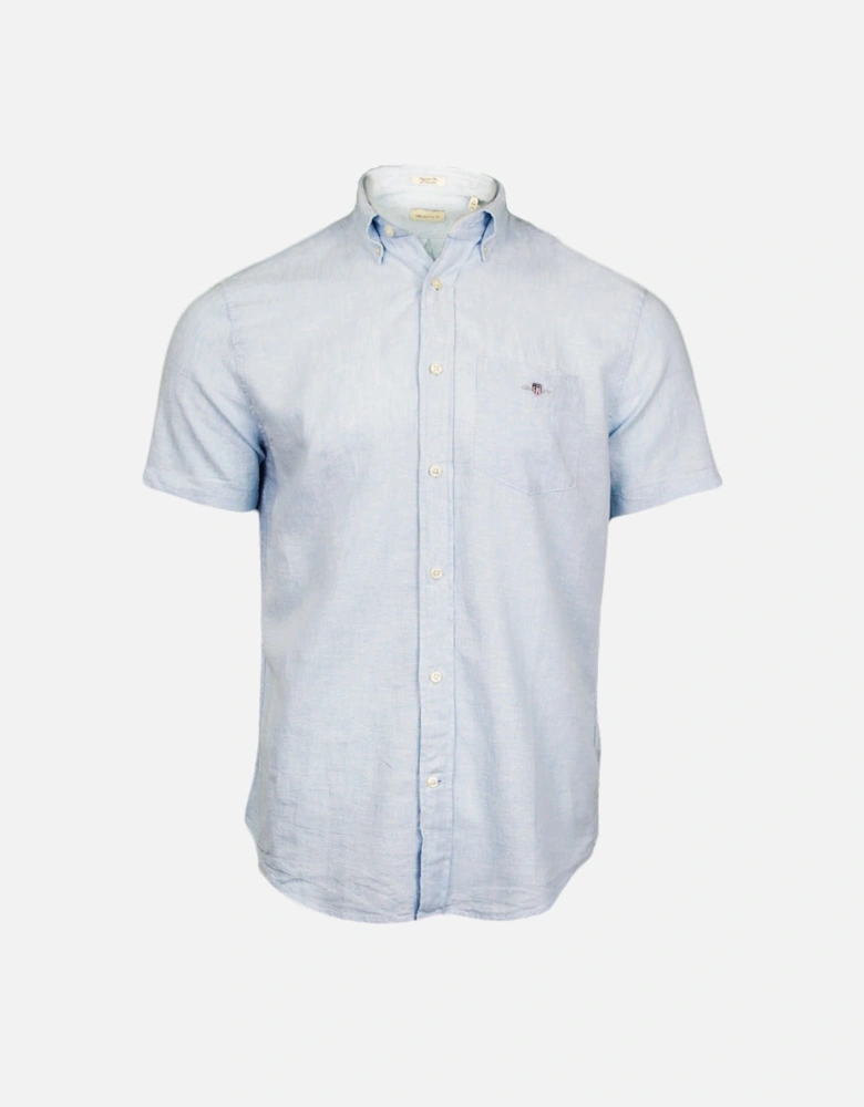 Regular Fit Cotton Linen Short Sleeve Shirt, Fresh Blue