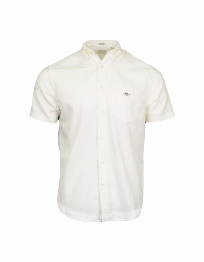 Regular Fit Cotton Linen Short Sleeve Shirt, White