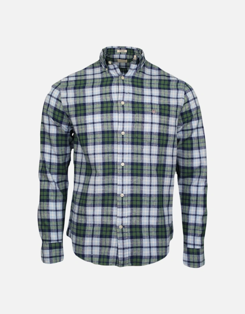 Regular Fit Cotton Linen Check Shirt, Woody Green